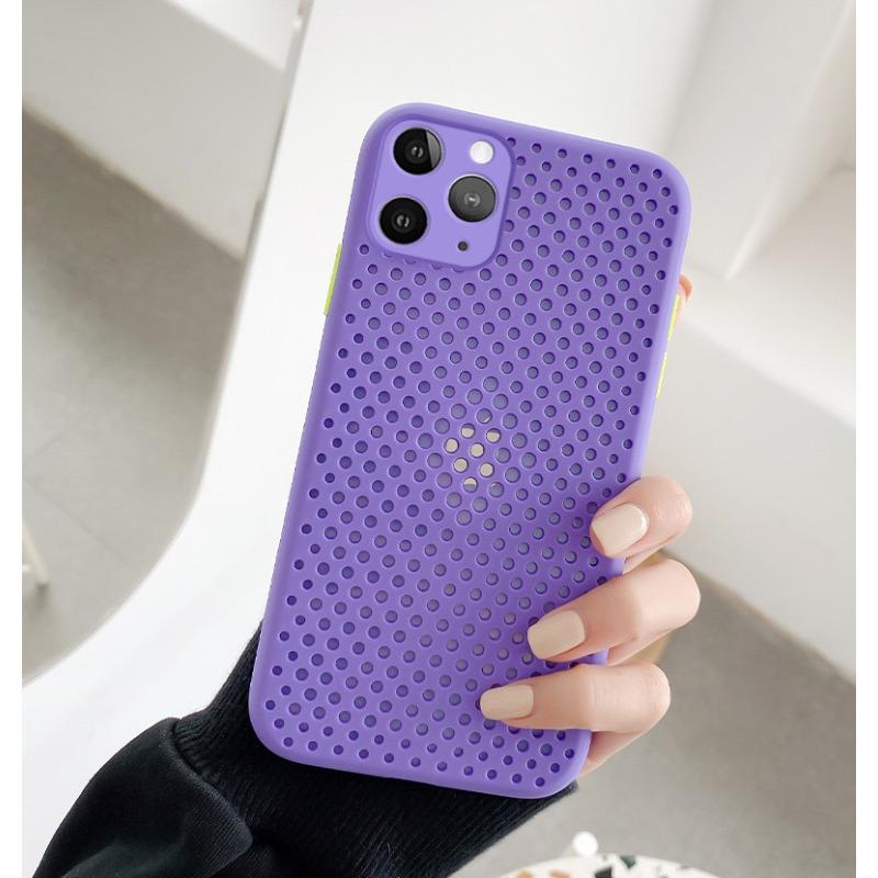 

Подходит для iPhone16 Mesh Чехол для мобильного телефона 13/14/15 Кожаный дышащий и противоударный мягкий чехол Apple 12mini фиолетовый