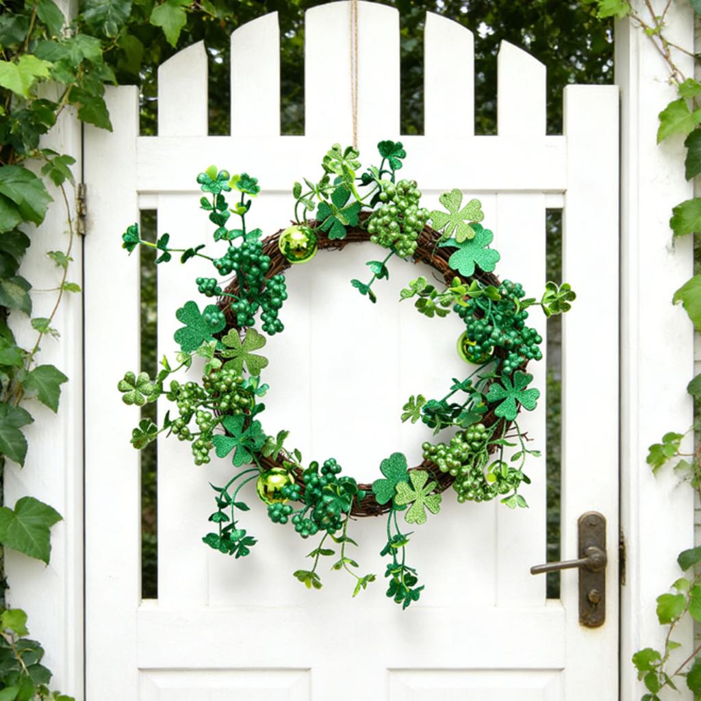 St Patricks Day Wreath for Front Door 15.7 Inch Artificial Clover Lucky Shamrock Wreath for Spring Summer Party Decor