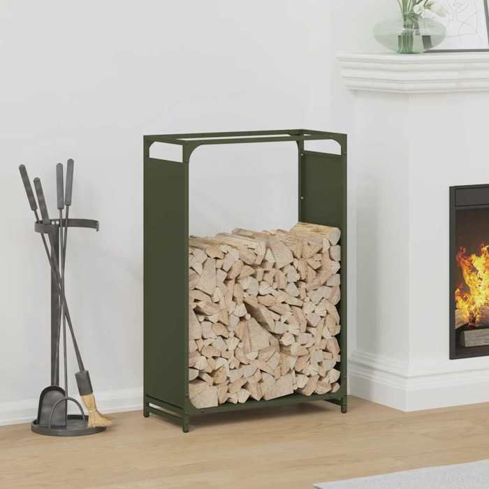 VidaXL Portant de bois chauffage vert olive 60x28x90 cm, support à bûches de cheminée, support à bûches, support à bûches 864214