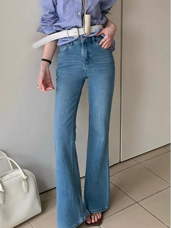 2026 Spring High-Waisted Blue Lace Flared Jeans for Women XL