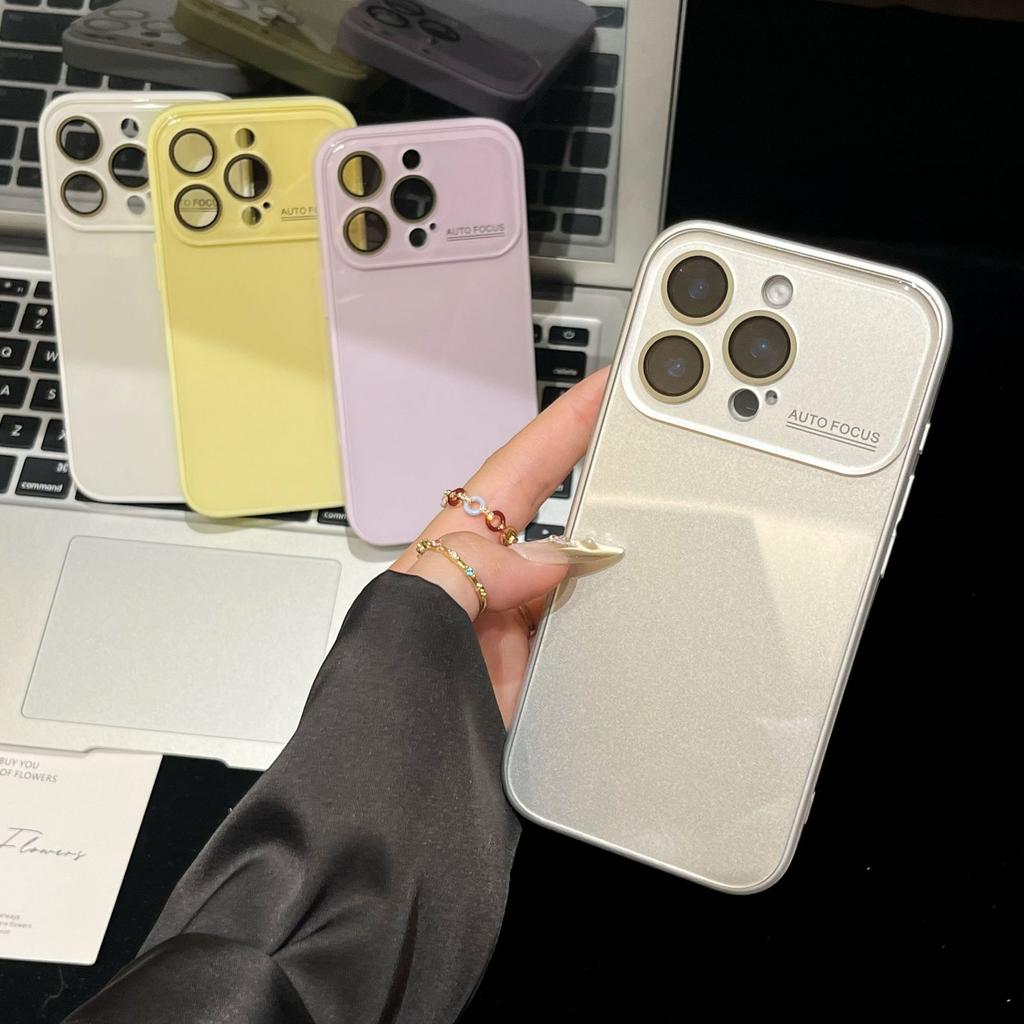 Minimalist Korean Style Large Window Glass Case Compatible with iPhone 16 Pro Max Apple 17 Phone Case 14/15 Full Coverage