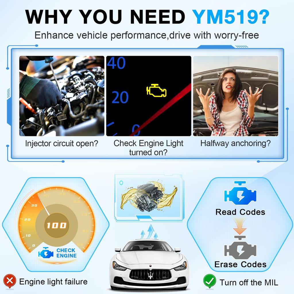 Car OBD2 Scanner Battery Tester: Color Screen Code Reader, Easy Setup, Clears Check Engine Light - Diagnostic Scan Tool