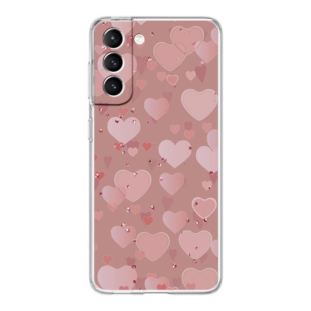 Gold Pink Rose Glitter Hearts Clear Phone Case For Samsung Galaxy S23 S22 5G S20 Ultra S21 FE 5G S10E S9 S8 S10 Plus Soft Cover