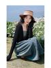 Women's 2024 Summer French Retro Denim Knot Cardigan & Camisole Dress Set