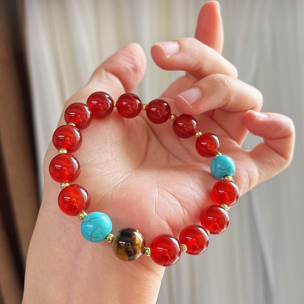 7A10Mm High Quality Ice Permeable Water Moist Natural Carnelian Agate Tiger's Eye Bracelet