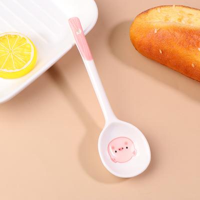 Kawaii Schwein Keramik Suppenlöffel Niedlich Eis Handbemalt Kaffee Dessert Löffel mit langem Griff Küchenzubehör