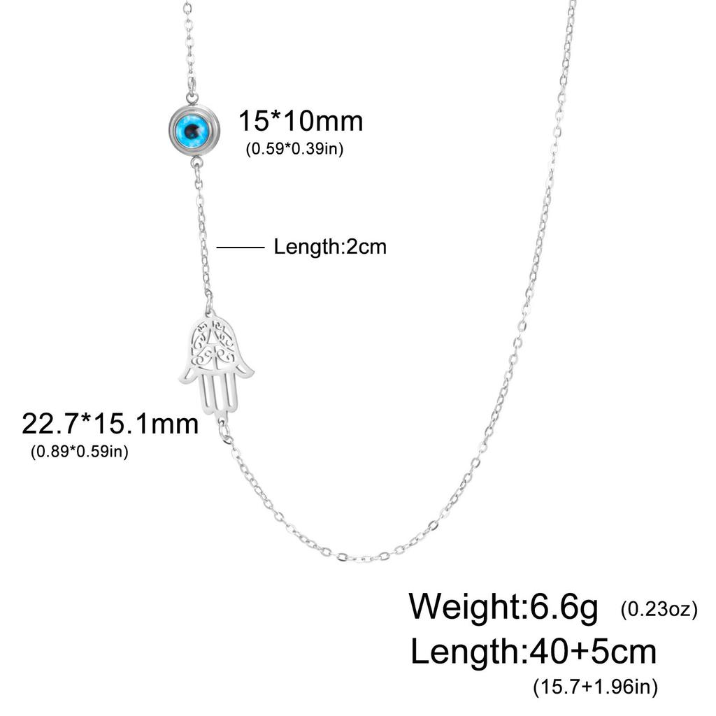 My Shape Turkish Hamsa Evil Eye Necklaces Stainless Steel Hollow Fatima Hand Chain Choker Fashion Lucky Jewelry Accessories Gift