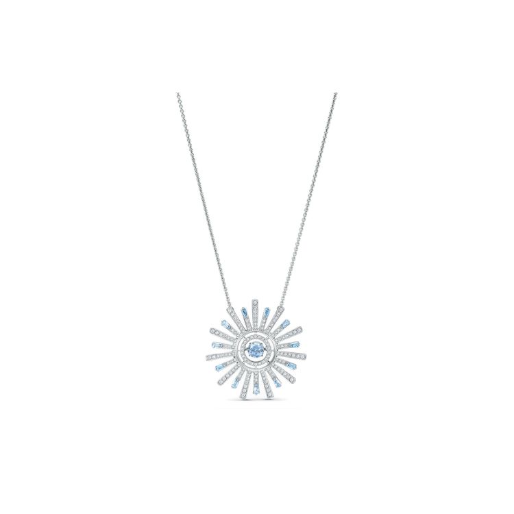 

Swarovski Sunshine Petal Blue Gem White Rhodium Necklace Women necklace 5536731 Box (Random Color)