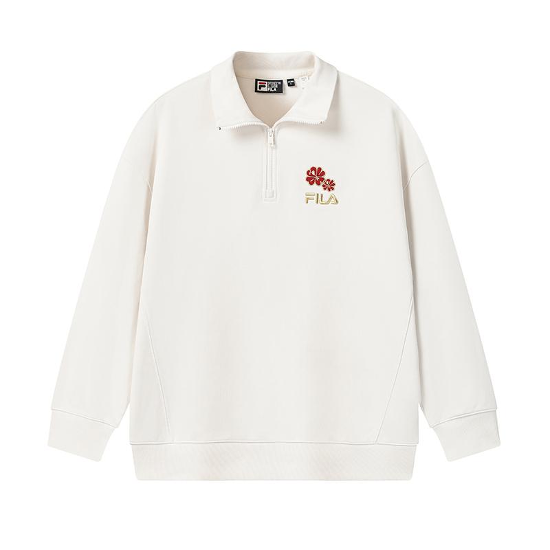 FILA Original Half-Zip Classic Vintage Simple Casual Comfortable Sweatshirt Unisex sweatshirt Steam-White F51U619204FIV