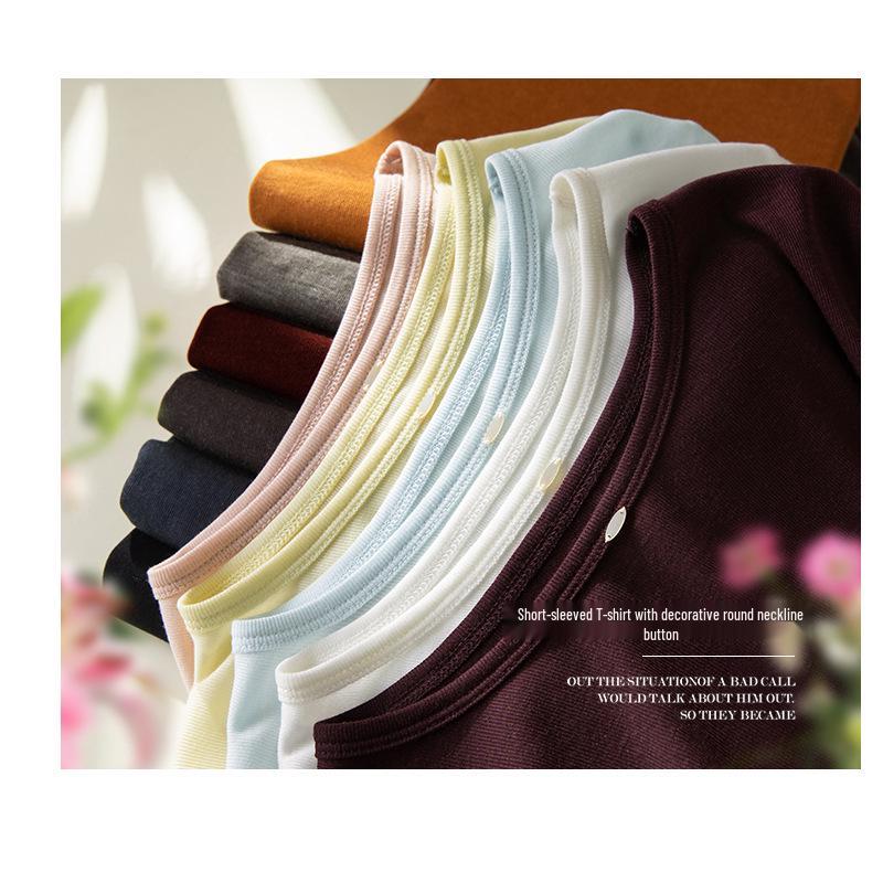 2026 Hangzhou Silk Lyocell Short Sleeve Women's Close-Fitting Round Neck T-shirt