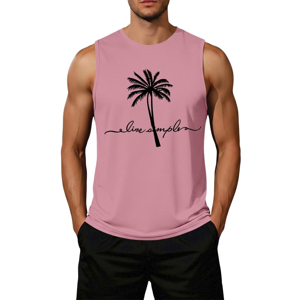 Men's Loose Fit Casual Sleeveless Tank Top Palm Tree Graphic Print Summer Muscle Shirt Lightweight Comfortable Activewear