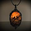 Gothic Black Oval Bat Castle Crow Cross Cemetery Vampire Pendant Leather Rope Necklace for Women Men Hallowmas Jewelry Gift