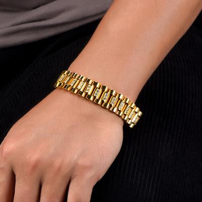 CZ & Acciaio Inossidabile 15MM Larghezza Cinturino Orologio Stile Catena Bracciale Uomo per Uomini Colore Oro Nero Amicizia Braccialetti da Uomo Regolabili