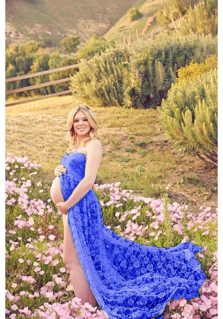 European & American Women's Lace Maternity Strapless Maxi Dress - Photography Sleeveless Long Train (2020 Model)
