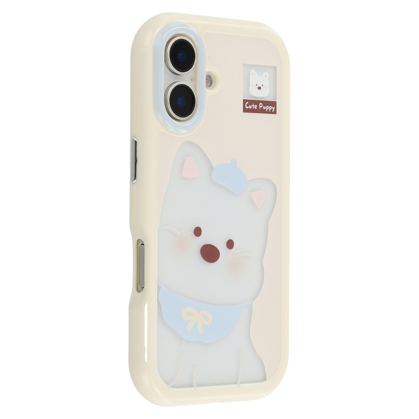 

For iPhone 16 Case Pattern Printing TPU+Acrylic Phone Back Cover Large Lens Cutout White Dog