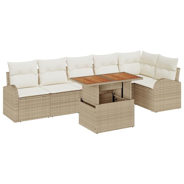 VidaXL Ensemble de salle à manger de jardin 7 pièces avec coussins beige poly rattan acacia 3349595
