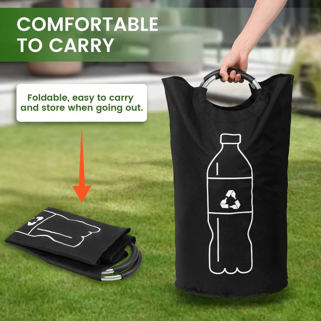 Coș de depozitare sticle goale de 82L Pliabil Colector sac pentru sticle de apă uzată de bucătărie cu mâner din aluminiu Recipient de capacitate mare