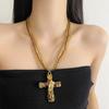 Multicolor Beaded Chain Necklace Metal Pendant Sweater Necklace Trendy Gothic Cross Necklace  Women