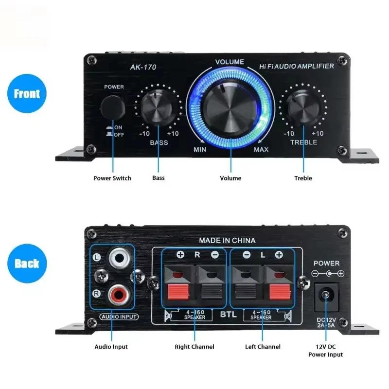 Home Mini Amplifier DC12V Audio Power Amplifier Stereo Subwoofer Bluetooth Player For Home Speakers and Car Media Systems