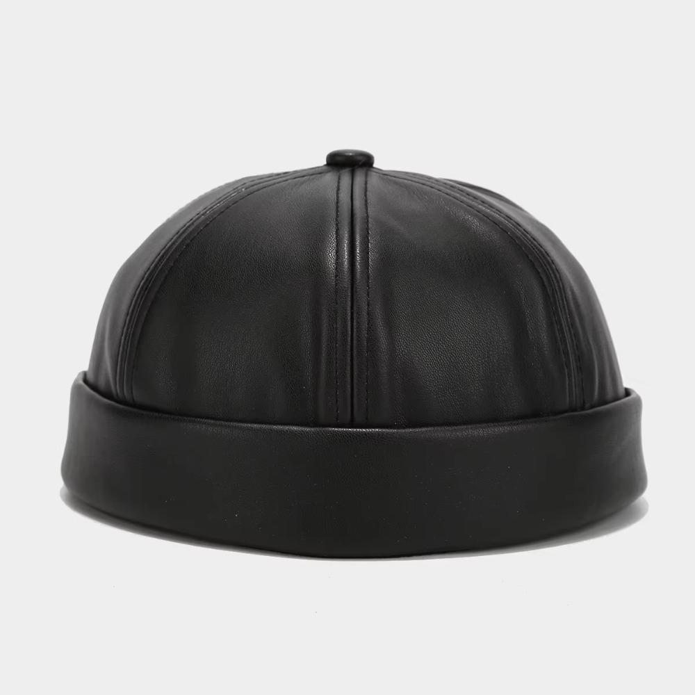 PU Leather Brimless Hat Retro Melon Skin Caps High Quality Docker Cap  Autumn Winter