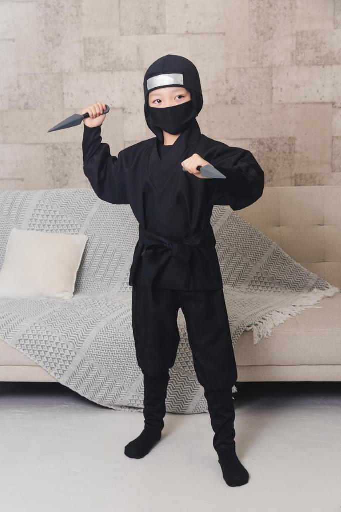 Clear Stone Halloween Ninja Cosplay Jet Black Costume, Black, Kids, 120cm,