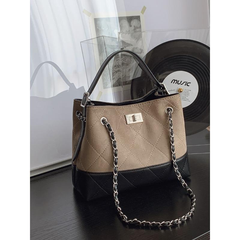 Retro Contrasting Color Large-capacity Commuter Tote Bag New Versatile Diamond Underarm Chain Bag