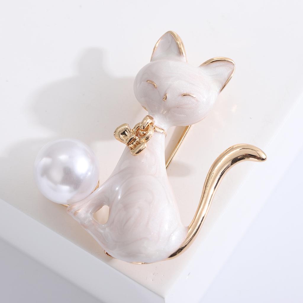 Kreative Mode Persönlichkeit Perle Emaille Tropfen Kätzchen Brosche, Vielseitige Tier Brosche