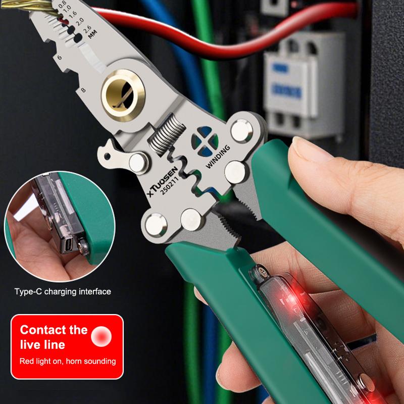 Multifunctional Wire Stripper With Electrical Test Pen Foldable Cable Cutter Crimper Tool, Electrical Folding Pliers For Cutting