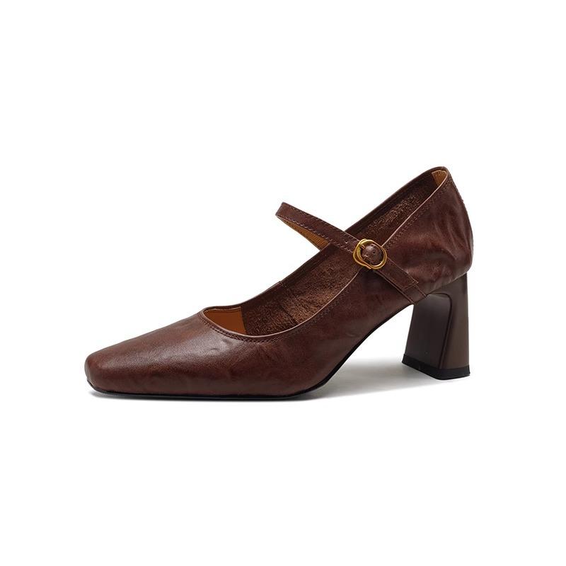 Soft sheepskin black high heels 2025 spring and autumn new French retro thick heel with Mary Jane shoes women's single shoes