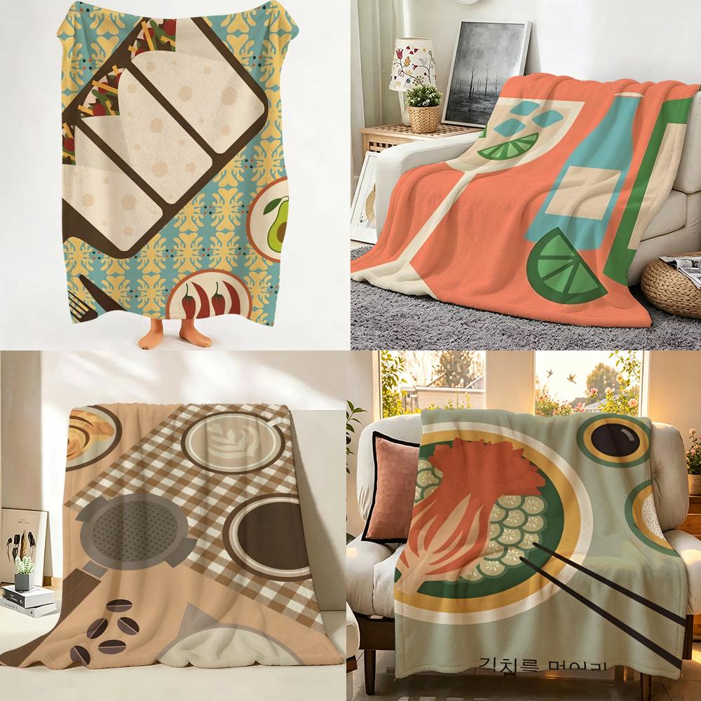 Design C Cartoon P Pattern F Food Throw Flannel Throw Blanket Suitable for Sofa Living Room Bedroom
