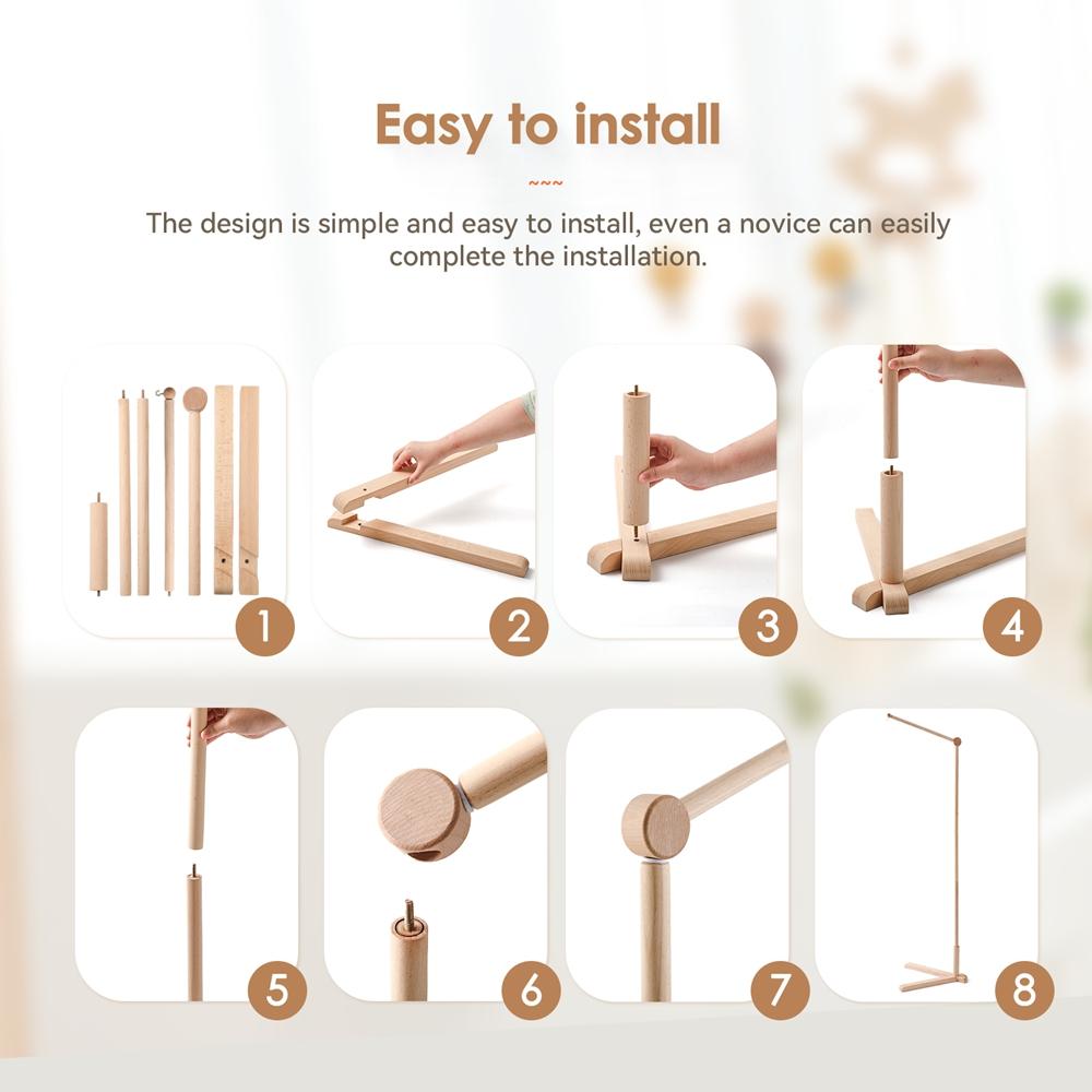Baby Rattle Toy 0-12 Months Toys Wooden Mobile Bed Bell Floor Stand Bracket Newborn Bed Bell Hanging Holder Bracket Infant Crib