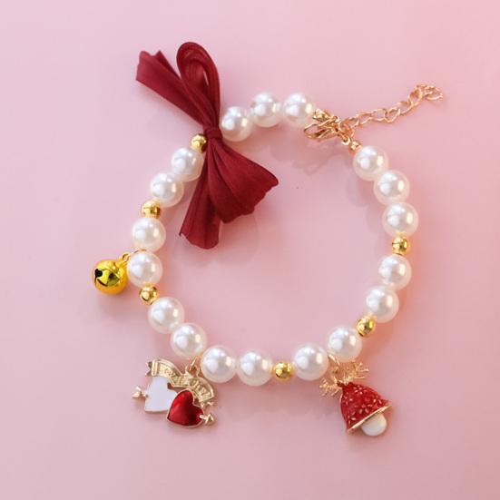 Elegantes Haustierhalsband mit Glöckchen und Schleife, atmungsaktiv, zum Anziehen, Gothic-Kunstperle