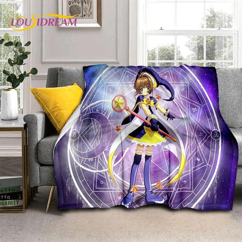 3D Cartoon Captor Anime Cute Card Sakura Blanket,Soft Throw Blanket for Home Bedroom Bed Sofa Picnic Office Cover Blanket Kids