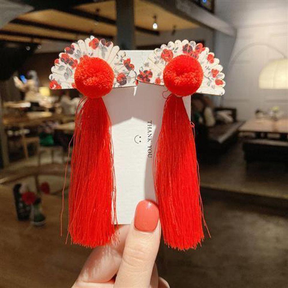 Ball Red Butterfly Children Barrettes Duckbill Clips Chinese Hanfu Hair Clips Festival Hairpins
