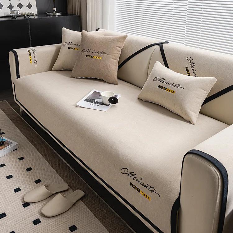 New Chenille Letter Embroidery Sofa Covers Living Room Non-slip Anti Cat Scratch Sofa Cover Four Seasons Universal Couch Cushion
