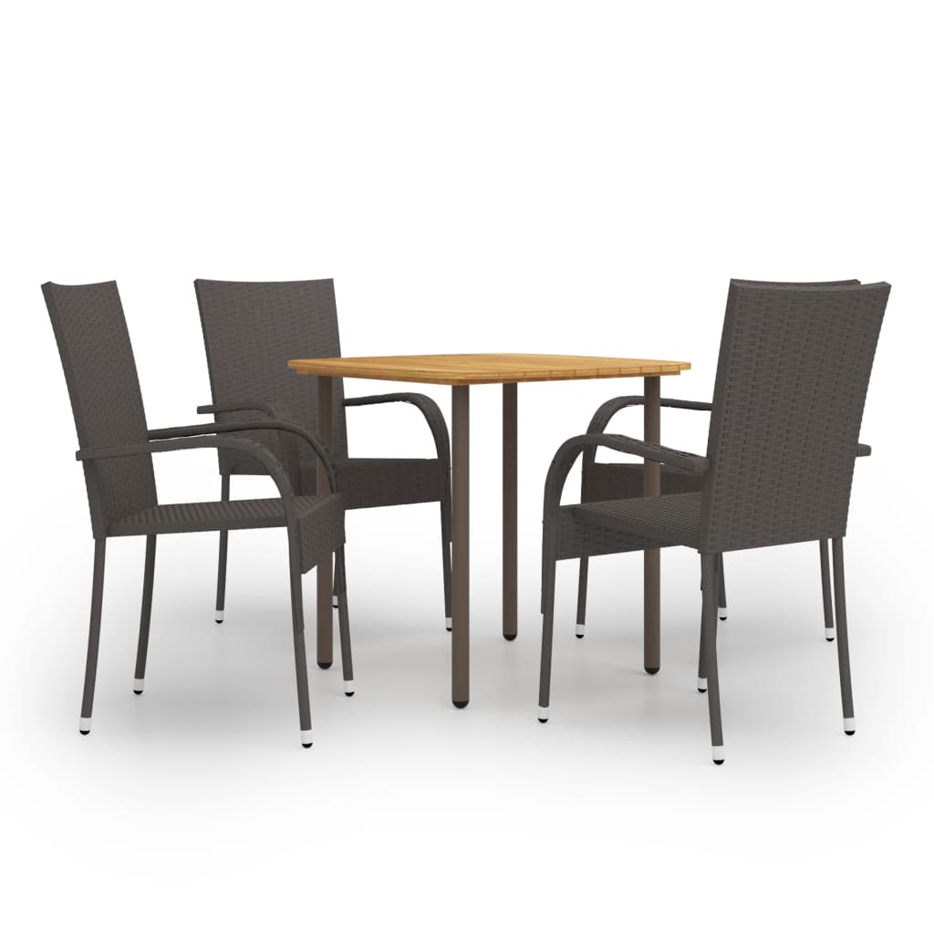 5 Piece Outdoor Dining Set Brown Poly Rattan