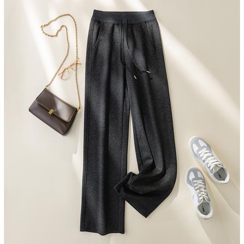 Puyuan 2025 Wool Blend Wide-Leg Knit Drawstring Pants for Women
