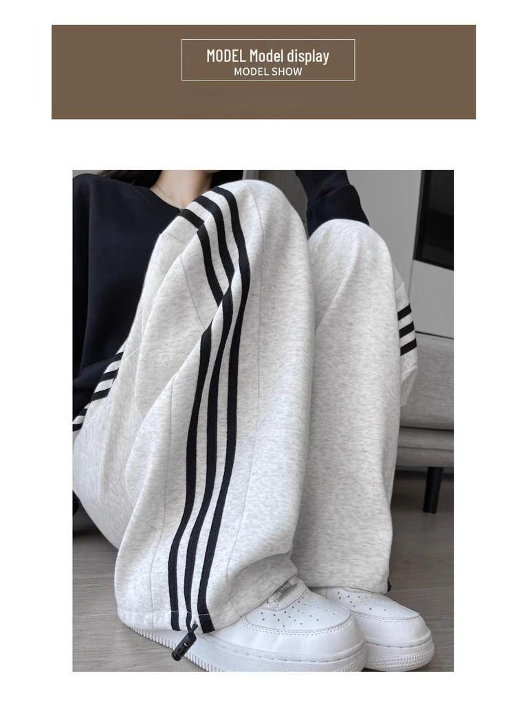 Plus Size Women's Striped Joggers - Wide Leg, Loose Fit, Spring/Autumn 2025 Collection