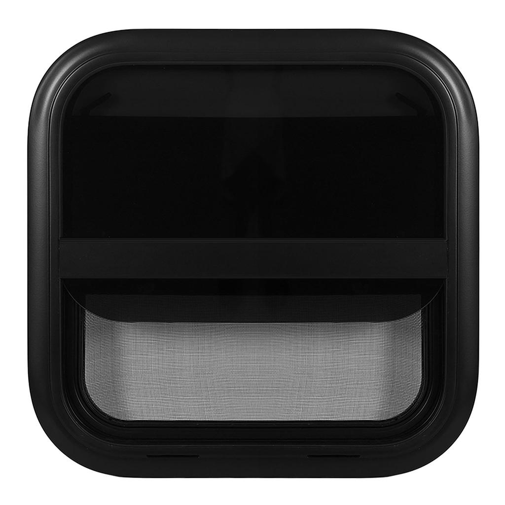 RV Sliding Window 500 X 500mm Black Aluminum Alloy Trailer Heat Resistant Vertical Glass With Movable Insect Resistant
