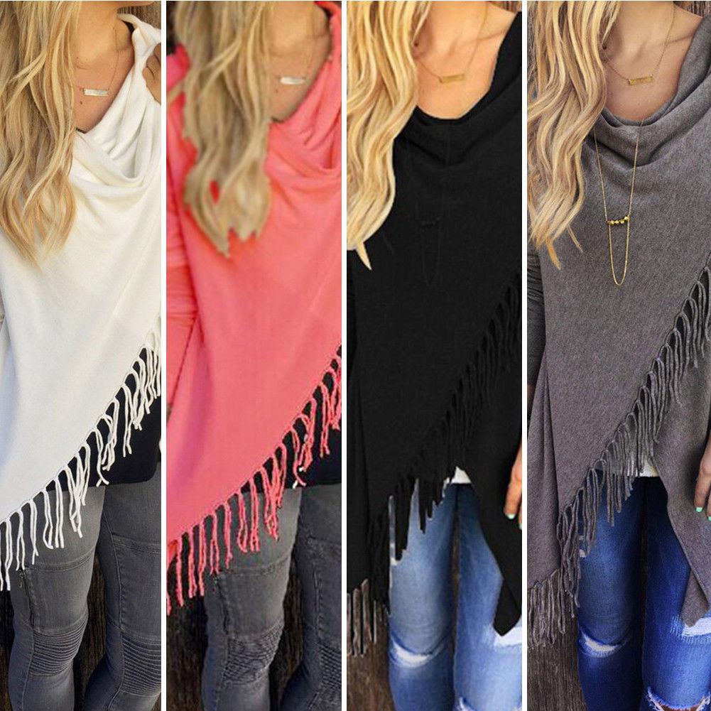 Elegant Women's Irregular Tassel Cardigan Sweater Poncho Shawl With Classic Design