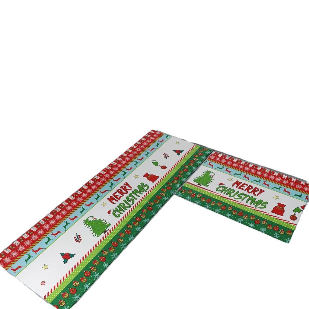 Christmas Kitchen Mat Household Kitchen Water-Absorbing And Dirt-Resistant Long Strip Two-Piece Set Foot Mat Decorative Floor Mat