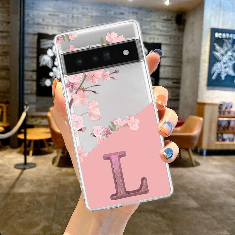 

Розовый чехол для телефона с цветами и буквами для Google Pixel 9 Pro XL 8 7 6 Pro 8A 7A 6A 5 4 5A 4A 3A XL 5G ударопрочный мягкий ТПУ прозрачная крышка Pixel 4A
