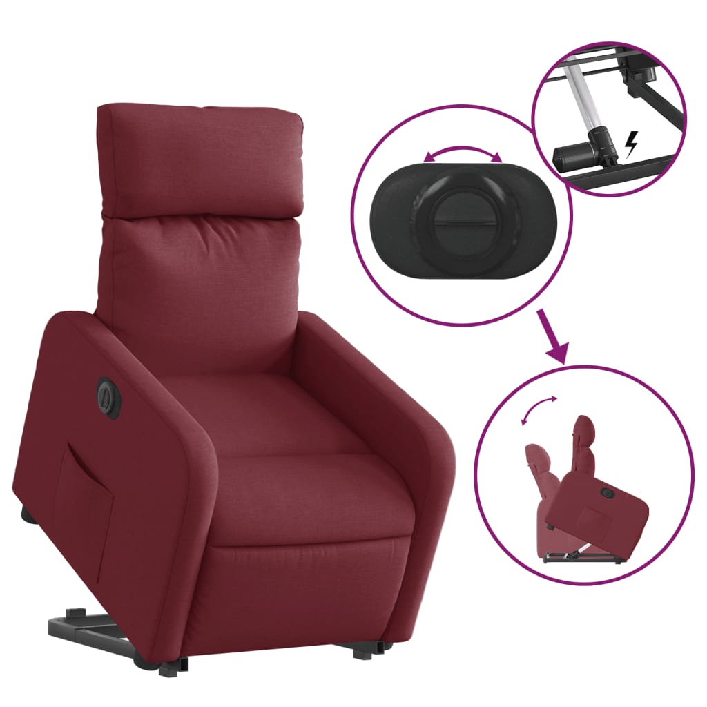 Electric Recliner Chair with Rising Assistance Burgundy Fabric