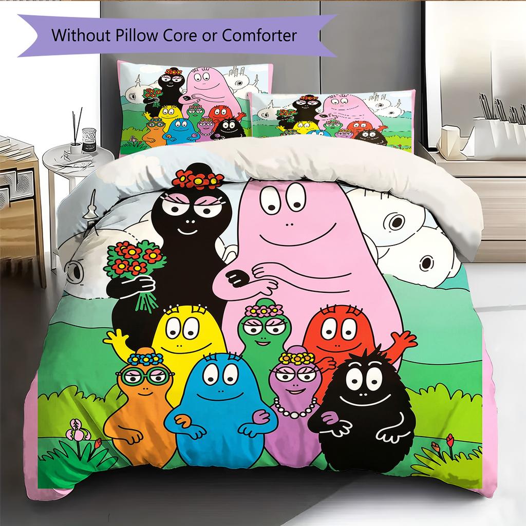 Set Copripiumino Trapuntato con Fantasia Barbapapa Decorazione per la Casa Regalo (1 * copripiumino + 2 * federe senza imbottitura)