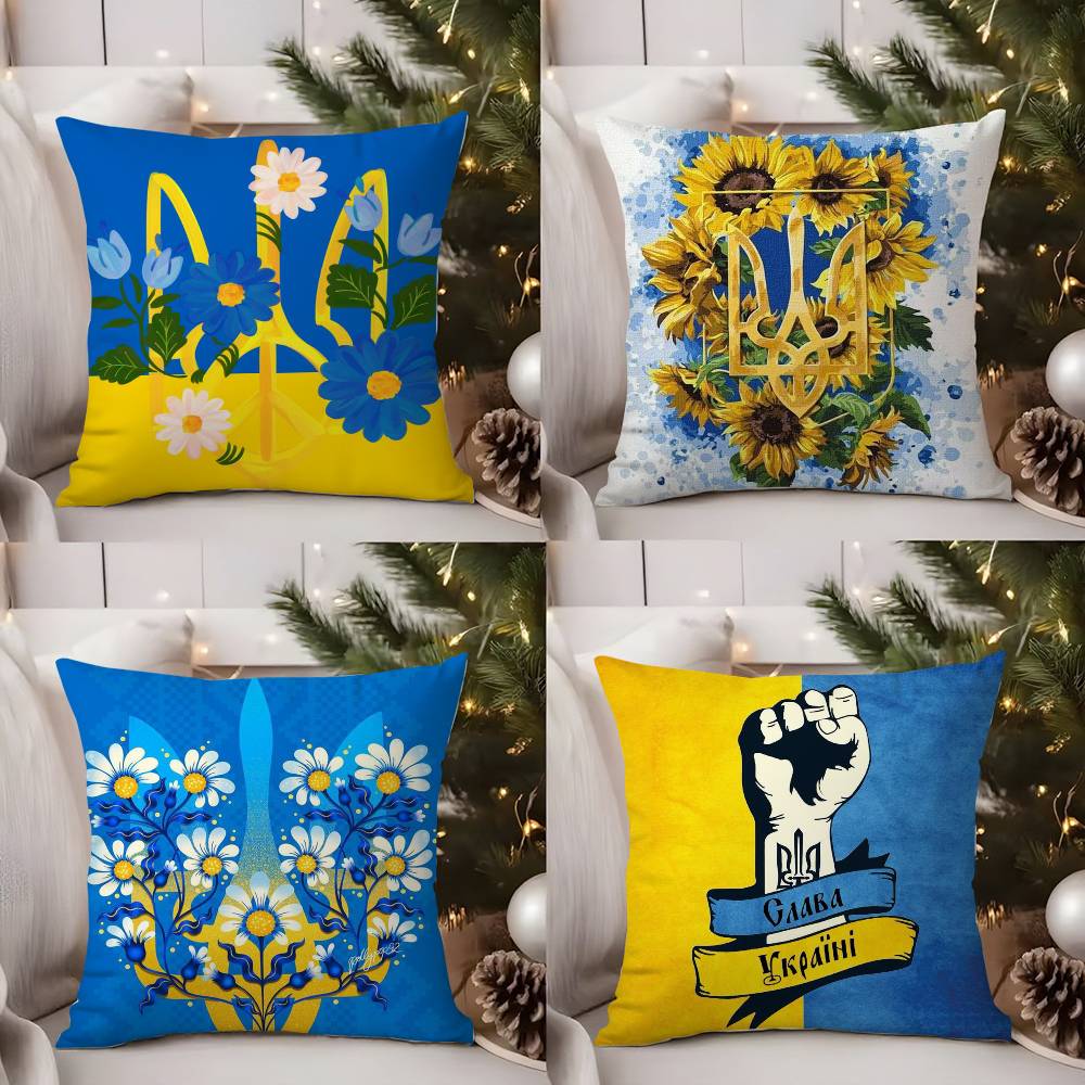 Ukraine Flag Aesthetic Pillow Case Sofa Short Plush Double-Sided Hd Printing Room Home Office Gift Cushion Cover