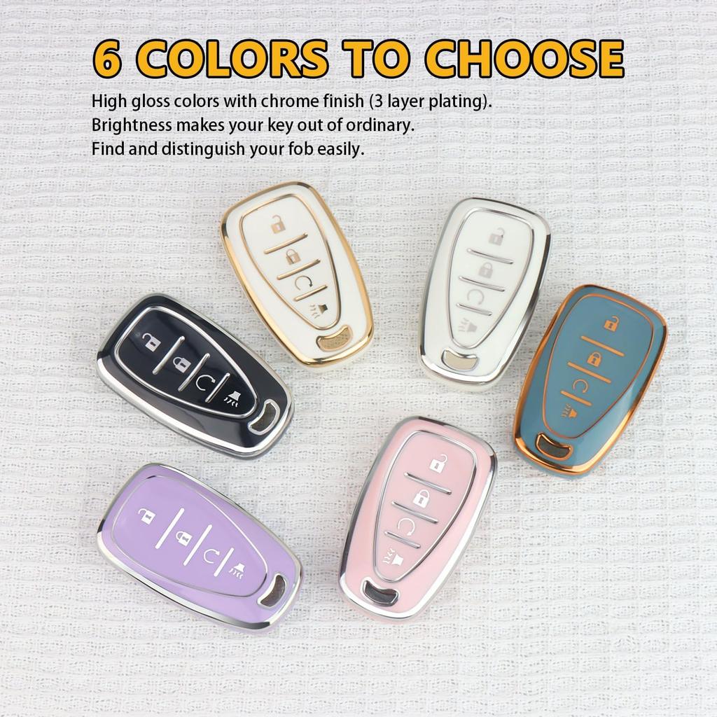 FT FUNTOR for Chevy Key Fob Cover,4 Buttons TPU Key Cover with Silver Edge,Compatible with Chevrolet Equinox Bolt Sonic Trax Blazer Trailblazer Cruze