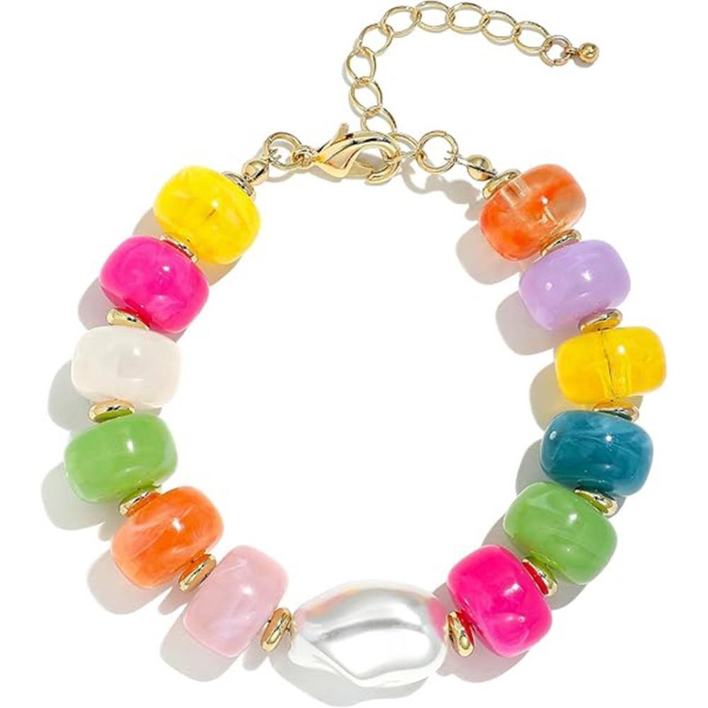 Chunky Beads Resin Bracelet Pearl Accent Handmade Jewelry Statement Beaded Bracelets For Women