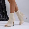 Women Sandals Hollow Out Breathable Dress Shoes for Women Peep Toe Knitting Ankle Boots Ladies High Heels Dance Shoes