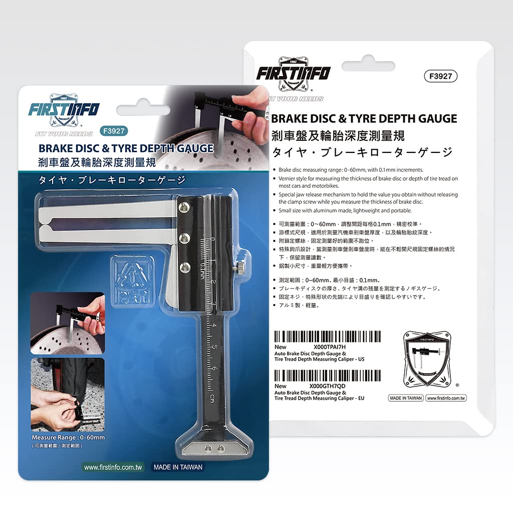 Car Brake Disc Depth Gauge Rolls and Tire Tread Depth Gauge 0-60mm Metric Caliper