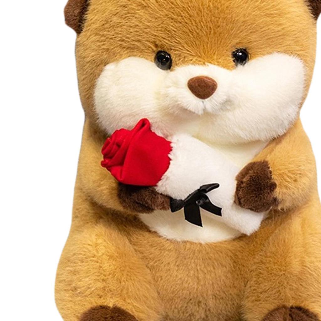 Plush Capybara Figure Holding Rose Comfortable Cute Doll Soft Cushion for Family